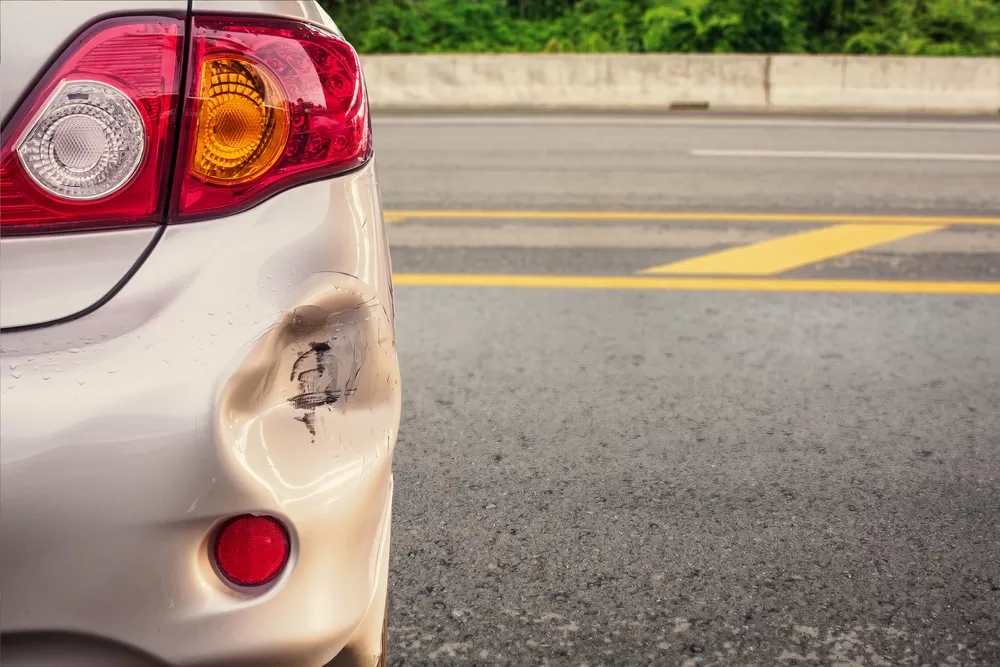 Closeup of a damaged car bumper